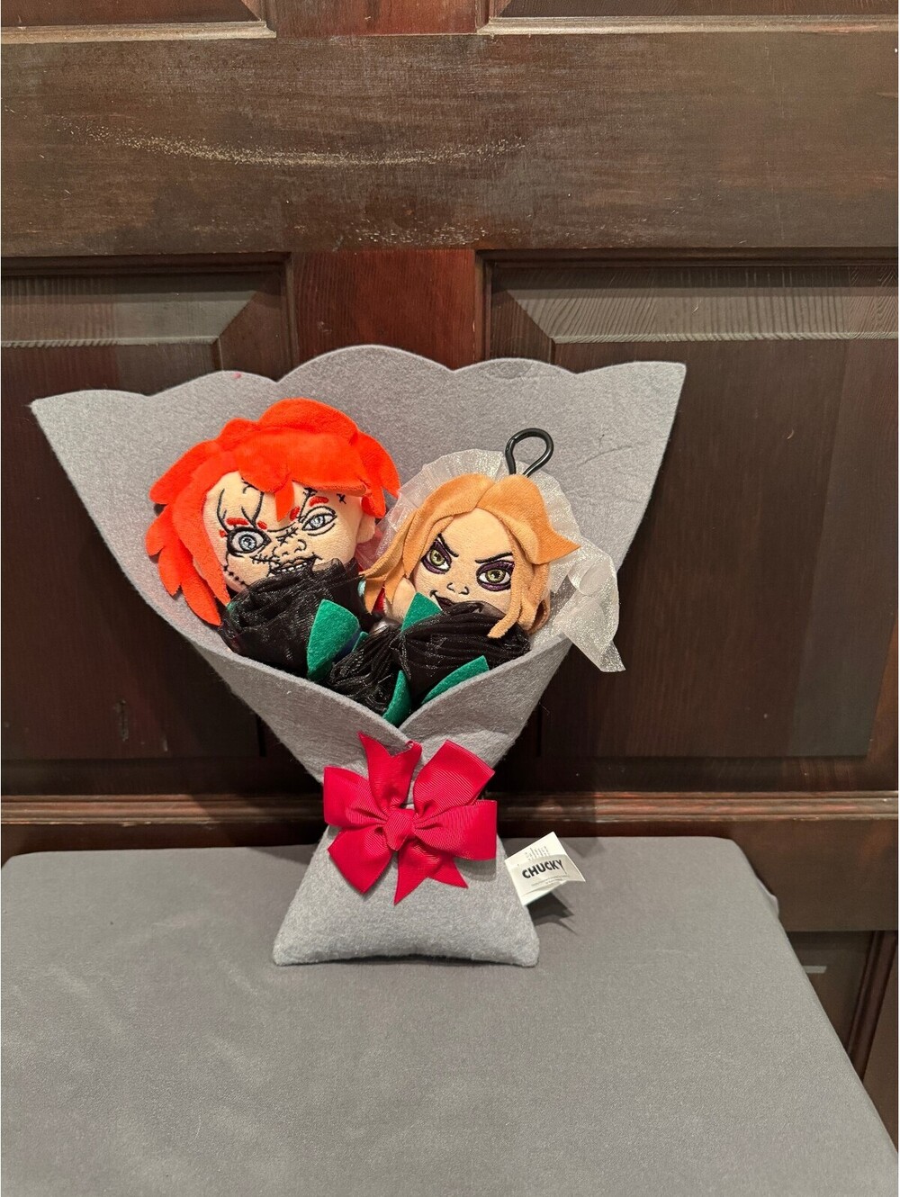 Chucky Themed Plush Doll Bouquet with Red Bow